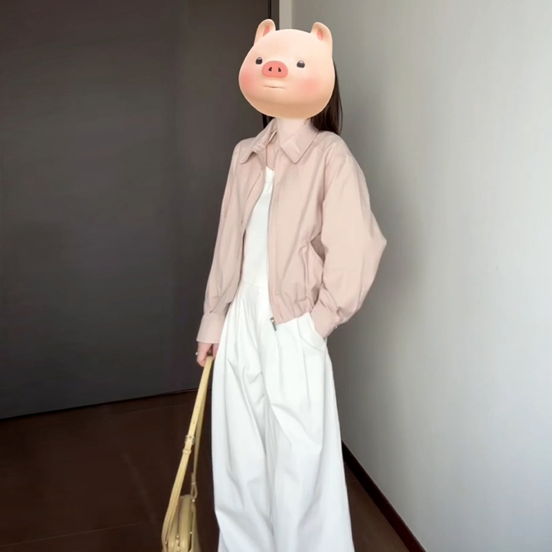 小个子粉色夹克外套女款春2025新款高级感设计感小众韩系短款上衣