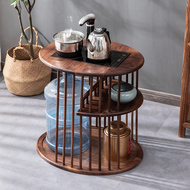 Gỗ óc chó đen Bắc Mỹ tủ trà kiểu Trung Quốc mới gỗ nguyên khối nhỏ phong cách Zen tủ bên bờ sông bàn trà có giá để đồ phòng khách bàn trà chân sắt mặt đá