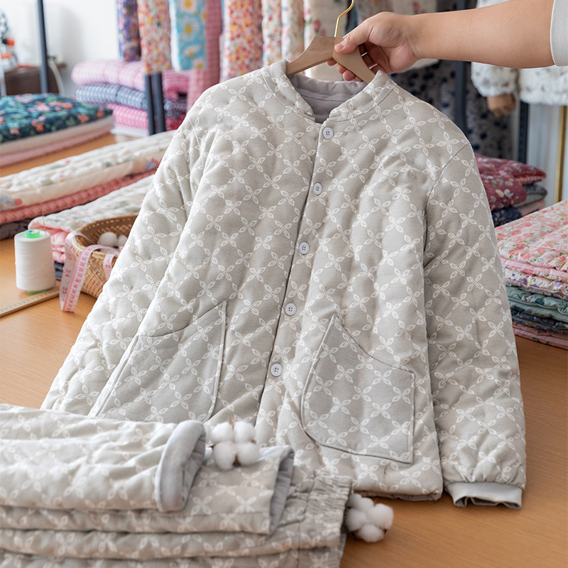 棉花手工棉衣女士加厚棉袄高腰棉裤套装宽松保暖居家服妈妈冬装