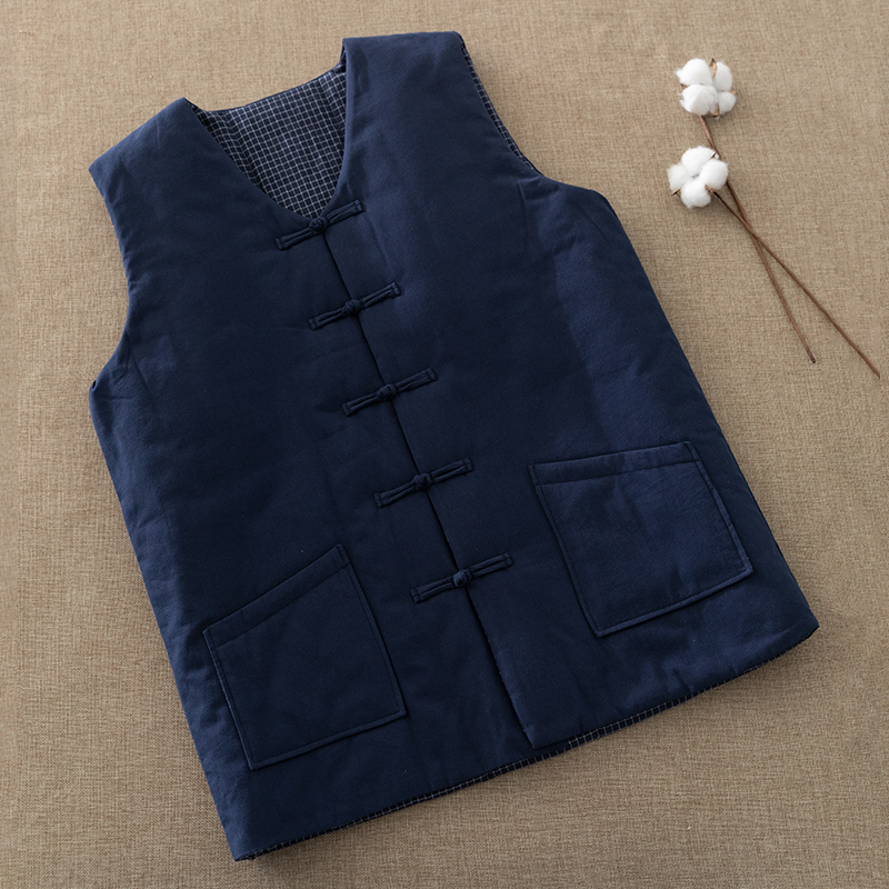 纯棉花手工加厚马甲男 中年老年盘扣保暖马夹中式坎肩外穿秋冬季