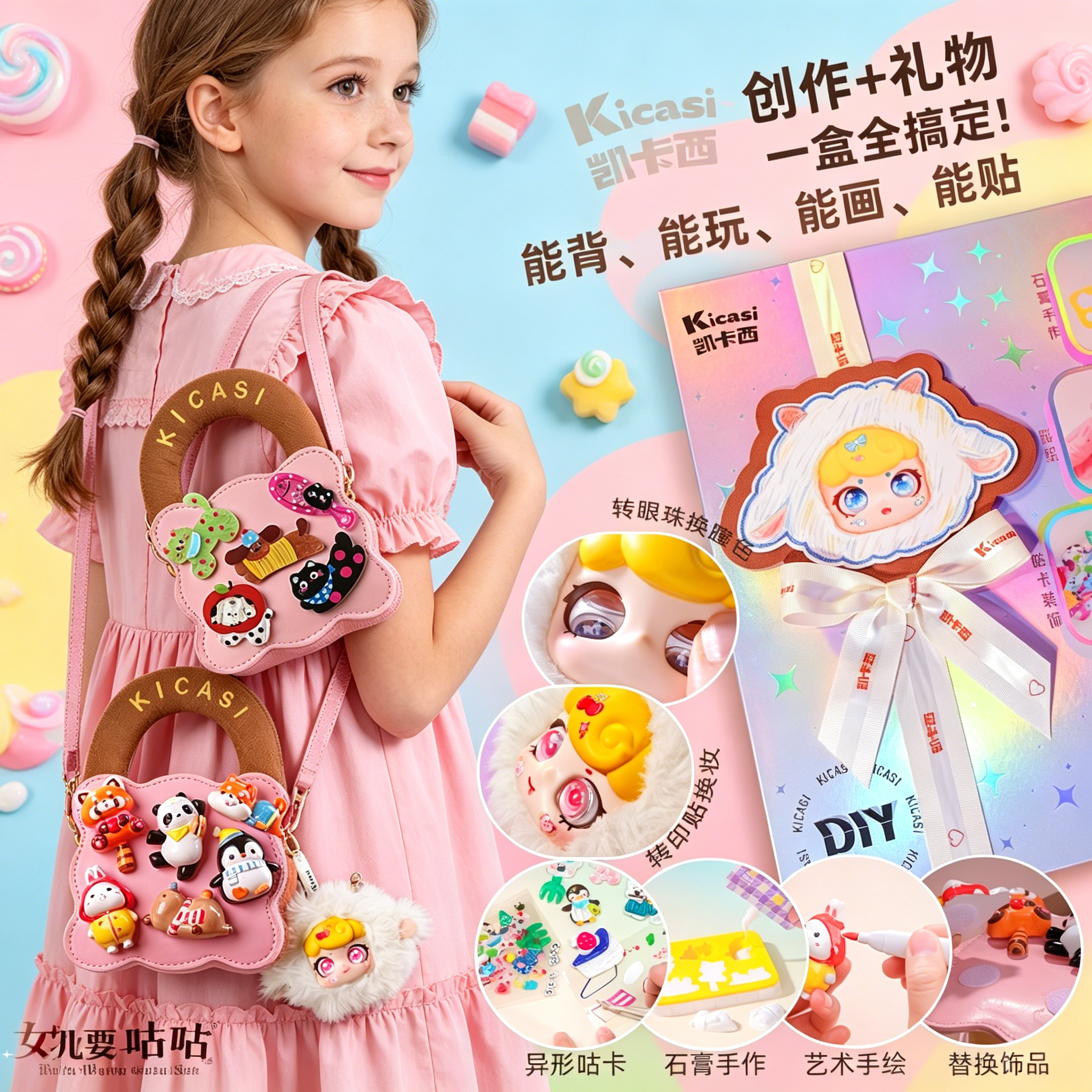 凯卡西女儿要咕咕女孩diy奶油胶流沙咕卡贴纸手工六一儿童节礼物