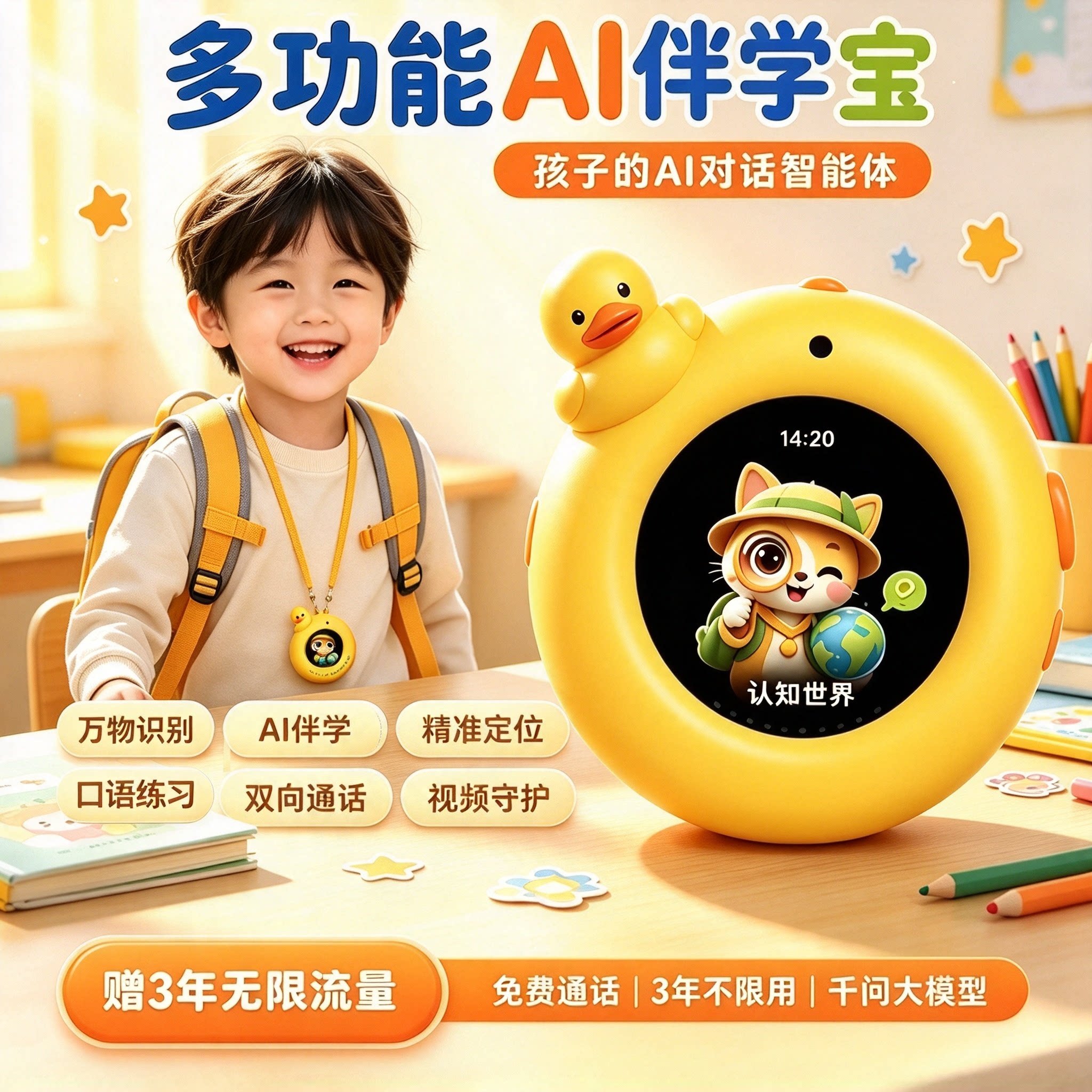 ai伴学宝可视频通话定位英语口语对话陪练机豆包多功能智能玩具
