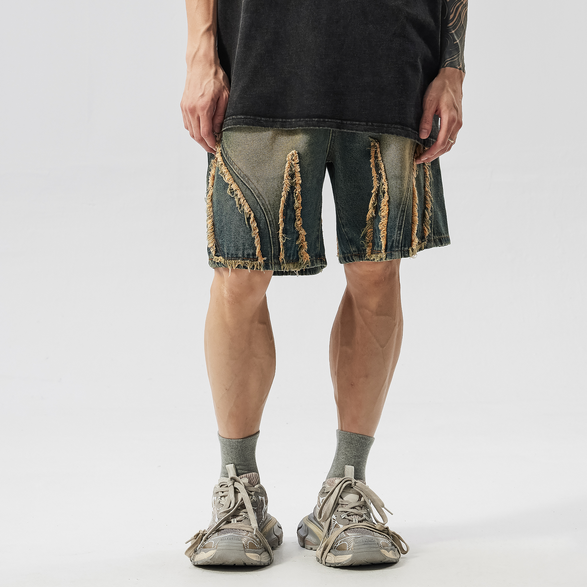 PilotDragon高街绑带牛仔短裤P&D