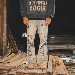 新因素潮牌新款美式高街微喇牛仔裤男款女痞帅休闲宽松直筒薄裤子