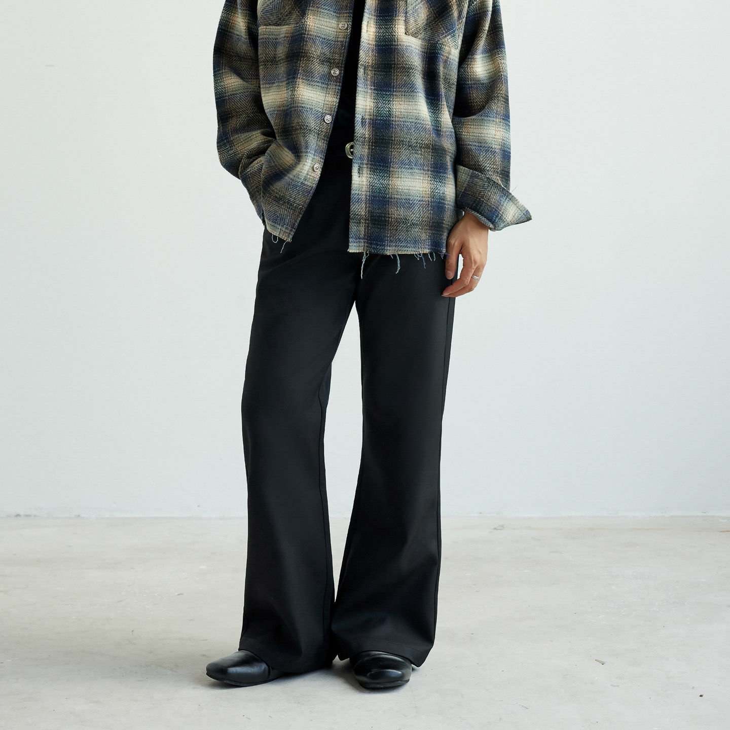 新因素百搭通勤垂感微喇休闲裤男修身cleanfit长裤子简约弯刀西裤