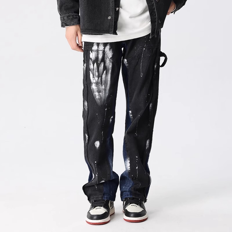 新因素美式高街刷漆泼墨牛仔裤潮