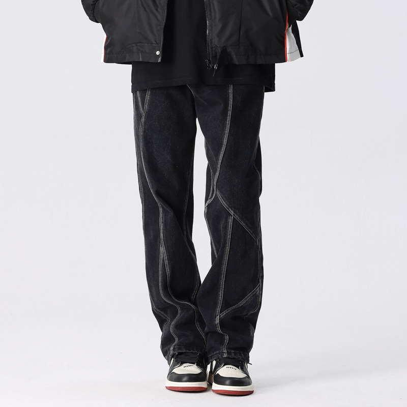 新因素宽松显瘦线条分割牛仔裤潮