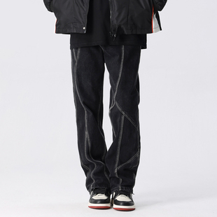 X9091复古潮流做旧宽松直筒裤 新因素XINYINSU美式 高街微喇牛仔裤