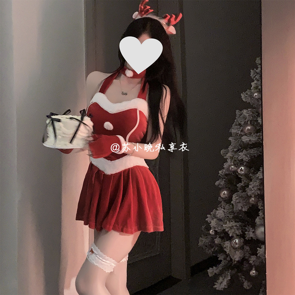 苏小晚 驯服你~圣诞情趣内衣性感纯欲红圣诞裙清纯睡衣裙制服套装