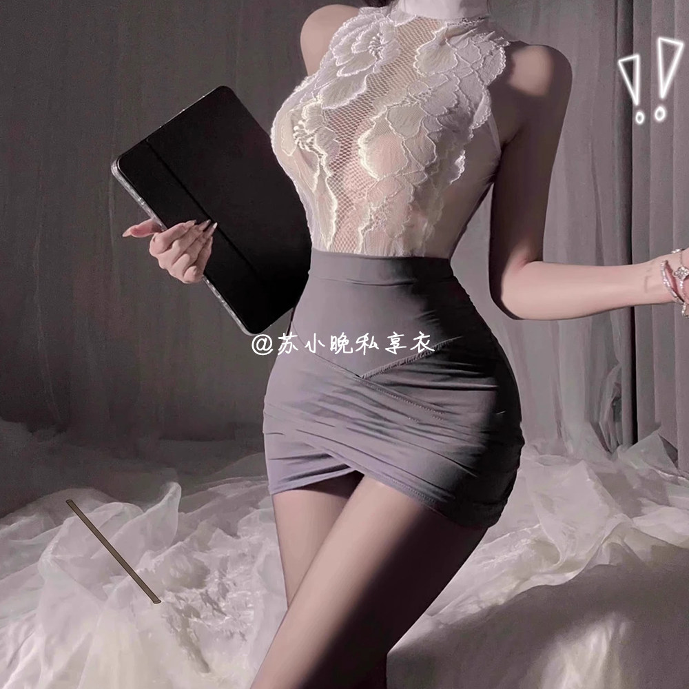 苏小晚 风情俏小秘~新款办公室秘书包臀裙诱惑性感镂空制服小胸