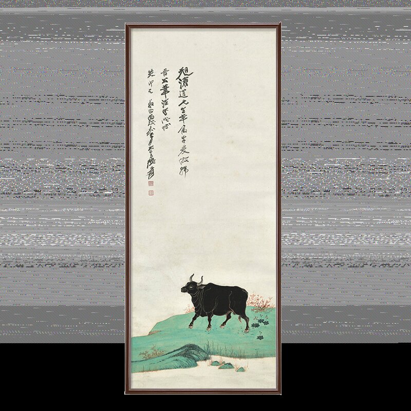 颐丰 中式张大千泼墨客厅装饰画牛气冲天玄关挂画办公室酒店壁画