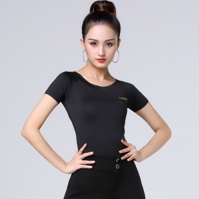 拉丁舞服装新款女成人国标舞上衣圆领跳舞舞蹈服短袖交谊舞练功服