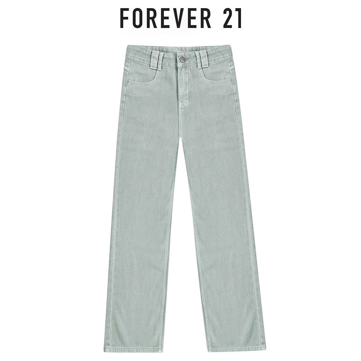 Forever 21做旧款休闲简约高腰宽松直筒显瘦显高阔腿裤牛仔裤长裤