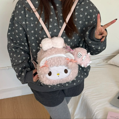 可爱粉色小羊毛绒双肩包包女