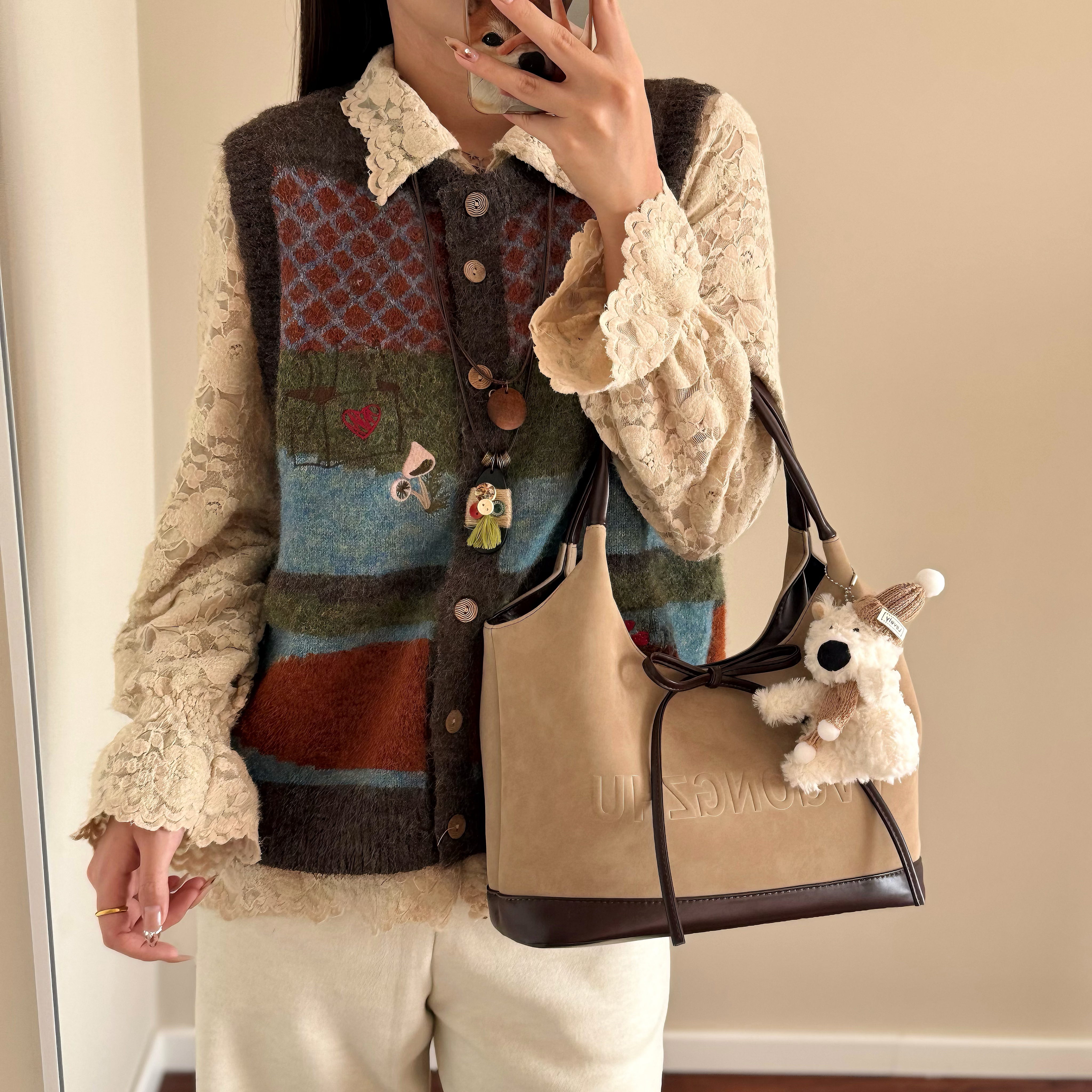 韩版复古绒面托特包包女