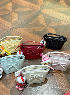 韩国小众手提水桶包包女2025夏红色蝴蝶结婚包精致百搭单肩斜挎包