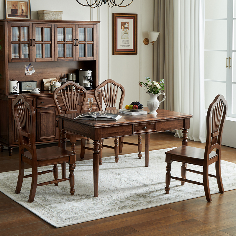 美式全实木餐桌椅长方形吃饭桌子