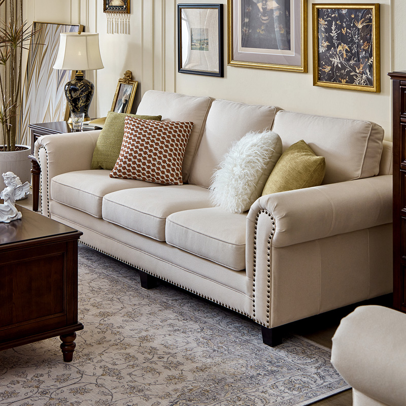 华丹妮美式布艺沙发可拆洗奶油风