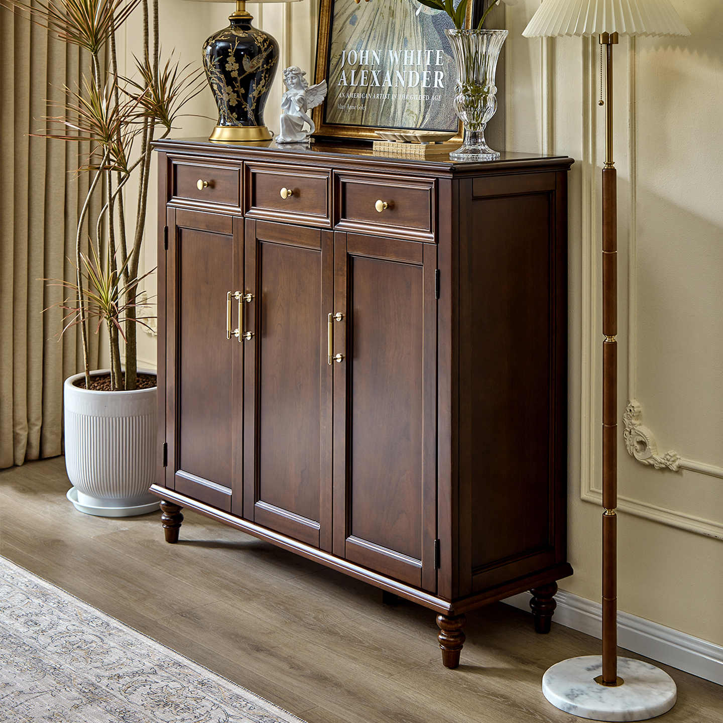 樱桃木美式纯实木鞋柜家用玄关柜