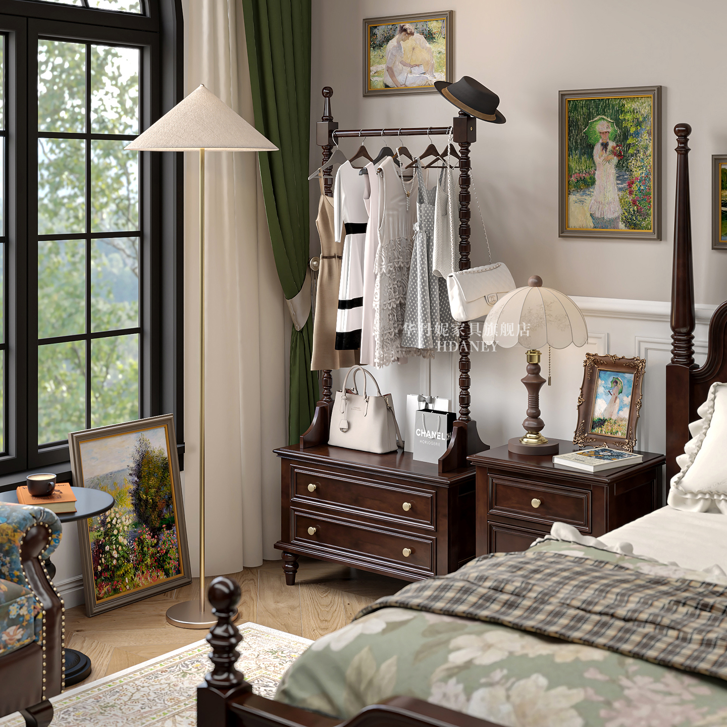 纯实木挂衣架落地家用美式衣帽架