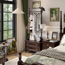 华丹妮美式纯实木挂衣架小户型家用落地法式衣帽架卧室床头柜一体