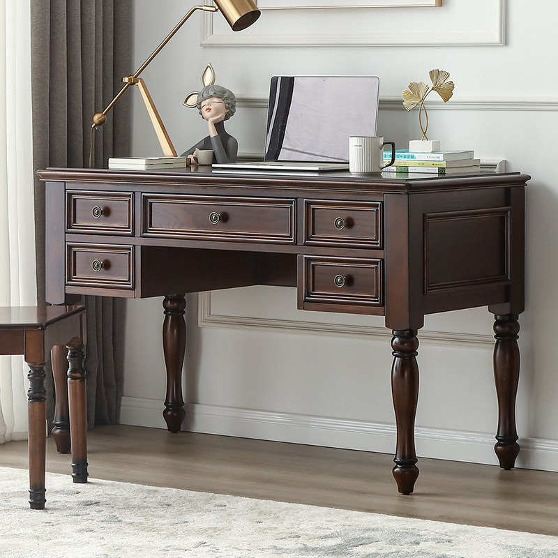 美式乡村实木书桌椅学生写字桌小户型家用书房电脑办公桌写字台