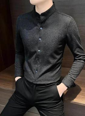 凯登鹿轻奢新款加绒立领磨毛长袖衬衫男款休闲冬季保暖男士衬衣