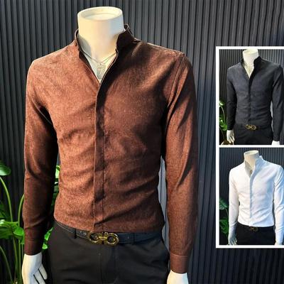 卓纳轻奢严选暗g门襟立领长袖衬衫男款商务男装秋季高级感男士衬