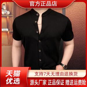 路西威男装专柜品质亨利领男士高档时尚夏季半袖衬衫翻领修身商务