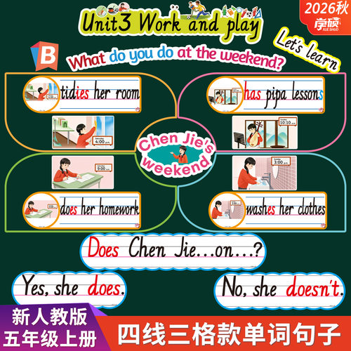 五年级英语单词卡片句子板书设计