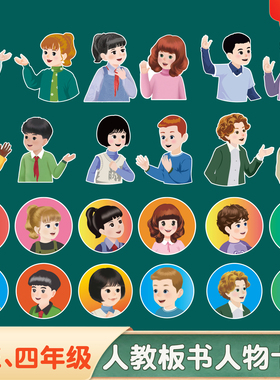 2025新版人教PEP版小学英语课本书本人物角色黑板贴全身卡通人物肖像板书卡片英文教师老师公开课展示用教具