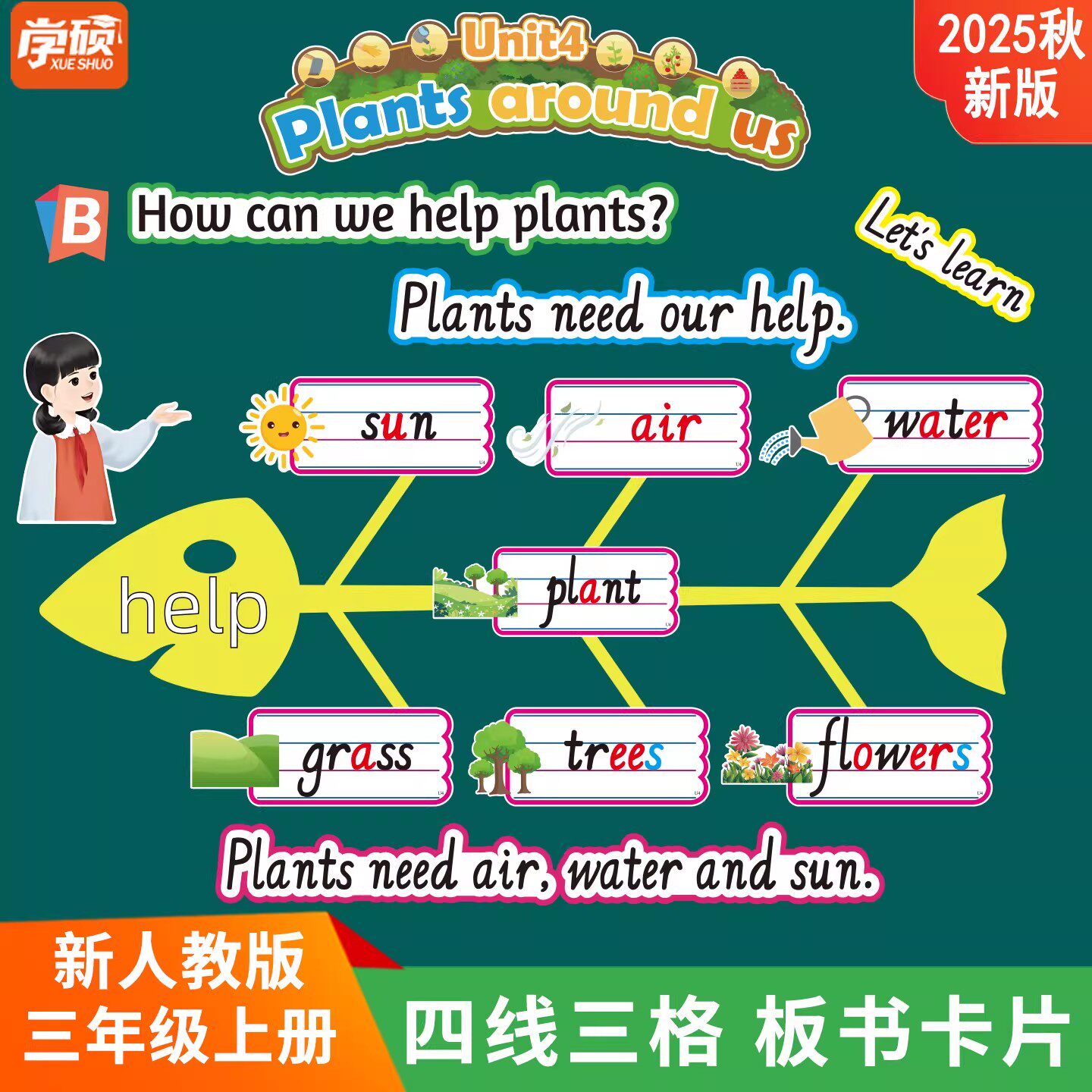 2025新人教版PEP小学英语3三年级上册四线三格单词卡片图片句子教师公开课比赛板书设计黑板贴条教学教具道具