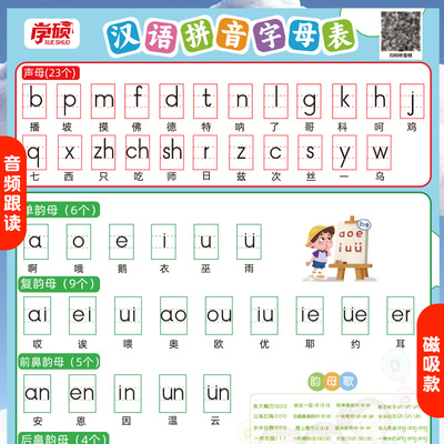 学硕磁性拼音字母表可擦写白板贴