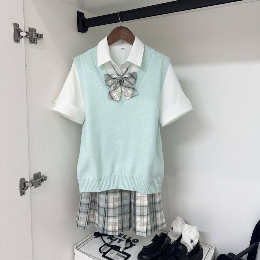 (马甲六件套)北冥家原创正统少女感格裙毛衣套装日系校供jk青春