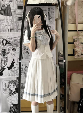 lulucake小栀收腰jk制服水手服夏季日系套装白色学院风短袖套装女