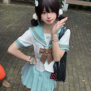 【甜盐蜜屿】原创正版薄荷绿收腰短袖jk水手服校供长袖jk制服套装