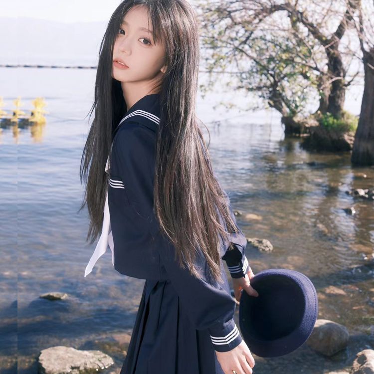 原创jk制服绀三本水手服基础款正品日系中间服学院风学生班服校服