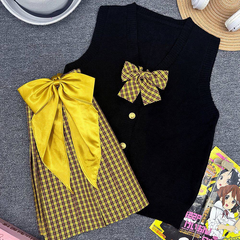 妙氏优品原创JK制服玫红背心小梅格裙套装秋季穿搭学院风女开学季