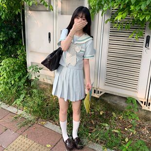 空栗鼠丸【青木梨】jk制服水手服收腰学院风甜美jk百褶裙套装女