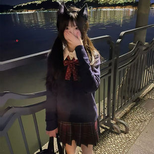 花千猪新品 小芥中多色毛衣 套头V领秋日系JK学院风针织衫长袖