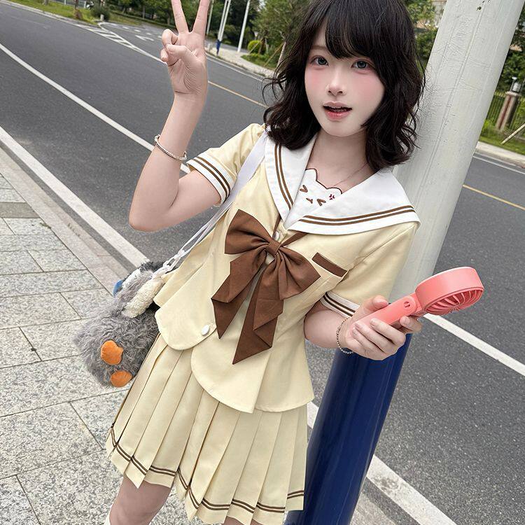 轻音柠檬jk【甜喵布丁】原创水手服学院风甜美可爱短袖百褶裙套装