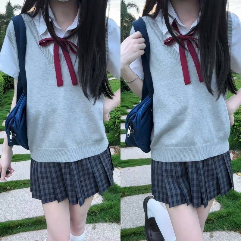 初田町jk原创正版格裙正品毛衣背心薄款衬衫套装学院风女夏季叠穿