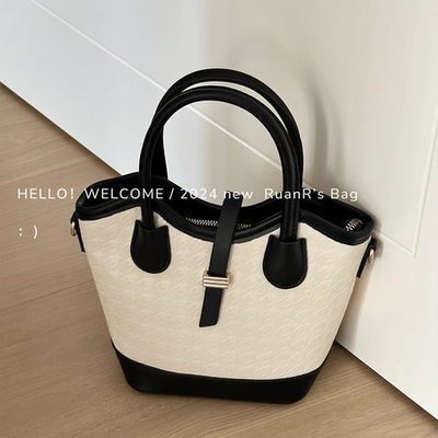 软软的包 百搭复古拼色水桶包小众休闲手提斜挎包包女质感