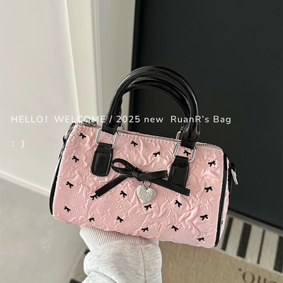 软软的包 蝴蝶结圆筒包韩系可爱少女甜美手提斜挎包包百搭小拎包