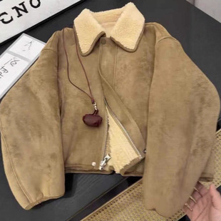 2025新款 机车服皮衣女冬小个子潮 加厚外套韩系羊羔毛皮毛一体短款