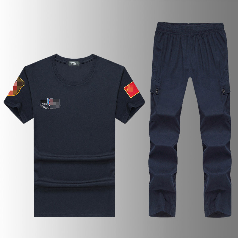 军旅男装特种兵t恤男军迷刺绣速干圆领短袖长裤休闲运动两件套装