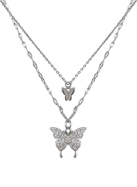 日韩风微镶双层蝴蝶锁骨项链女in