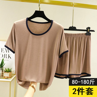 短裤 宽松睡衣睡裤 套装 薄款 可外穿家居服两件套 女士夏季 莫代尔短袖