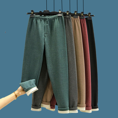 秋冬季双面绒德绒保暖裤男士加绒加厚纯棉打底裤大码高腰修身秋裤