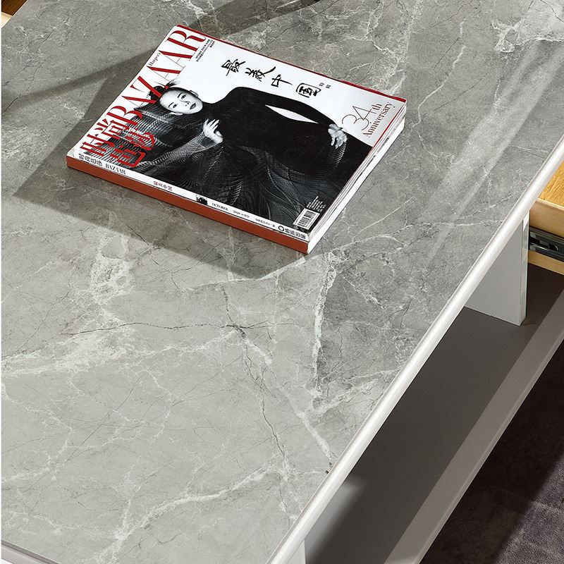 亮光岩板茶几电视柜组合轻奢简约现代实木小户型客厅家用桌台灰色